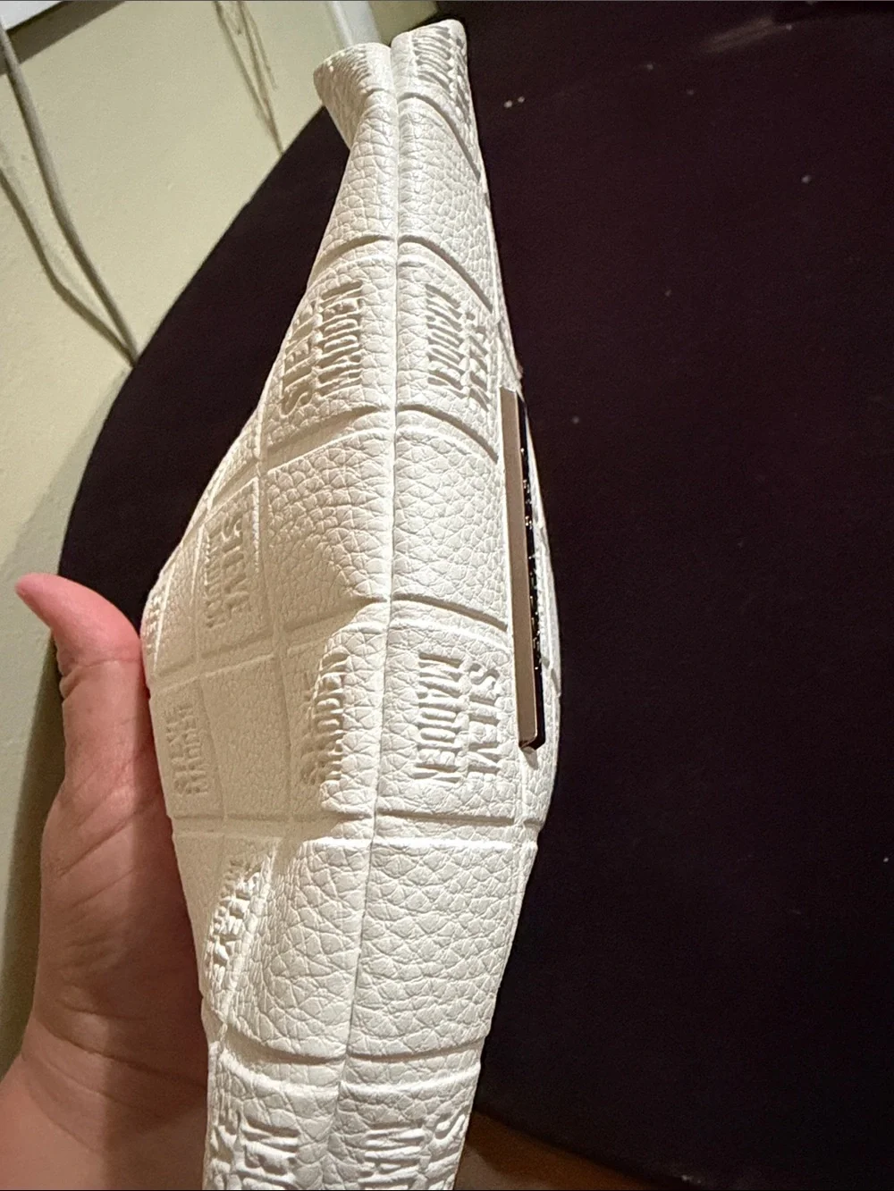 Steve Madden White Embossed Logo Wristlet